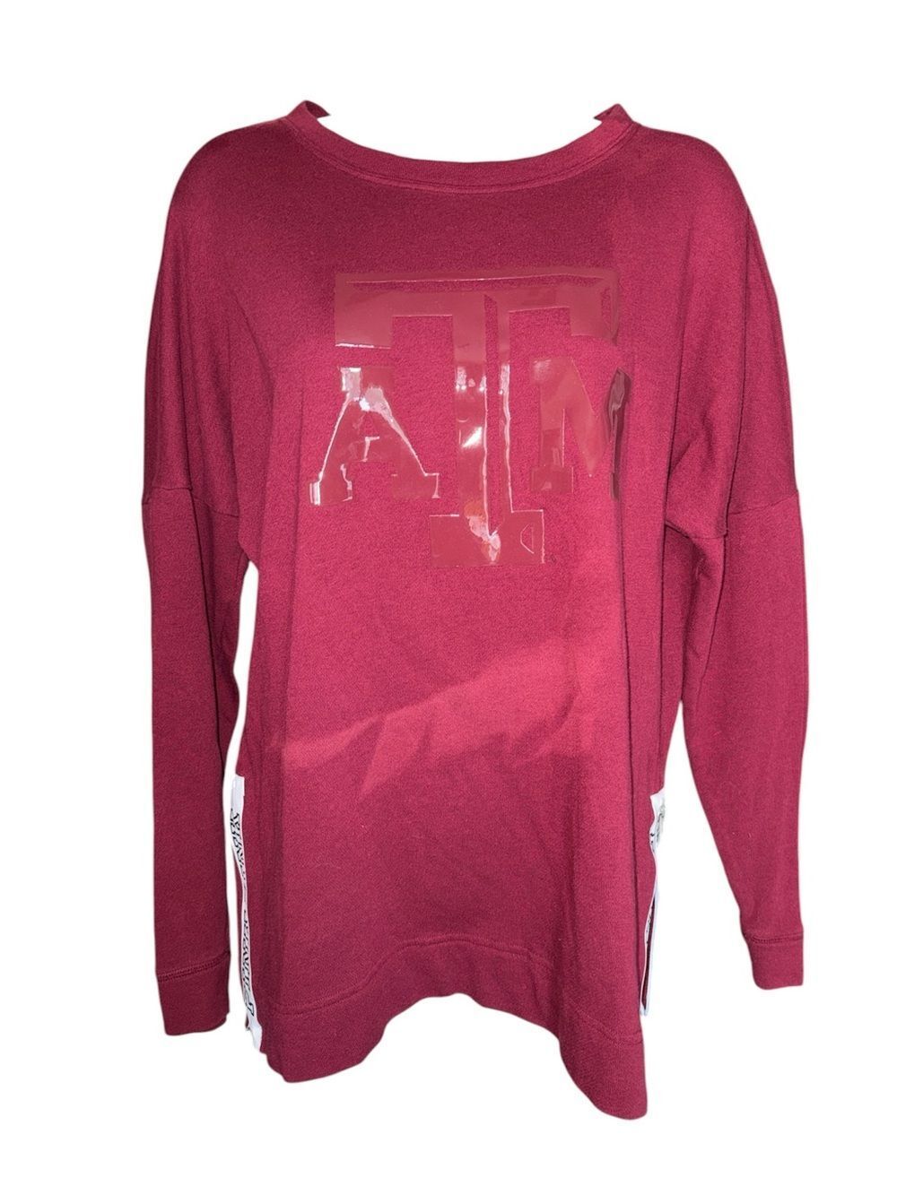 PINK Victoria's Secret ATM Burgundy Crewneck Sweatshirt Slid Slits Zipper
